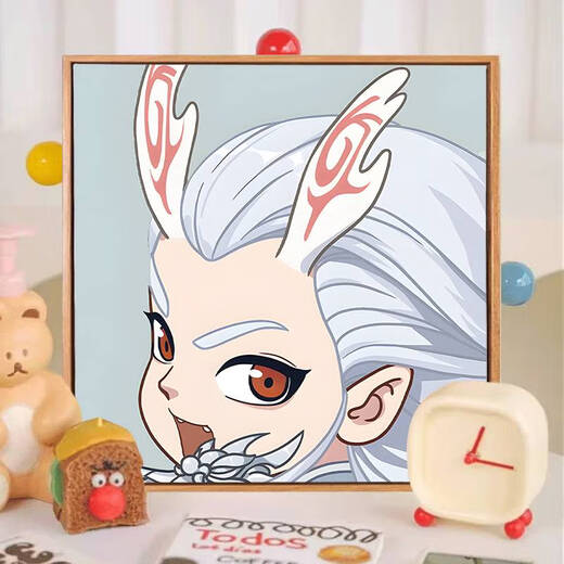 Ilusión Q Versión de Nezha: La pintura al óleo de mar del Child de Devil Child Diy Ao Bing Nezha Cartoon Animación 2025 Pintura al óleo hecha a mano Nezha J1047 20*20cm Madera maciza Marco interno Inter