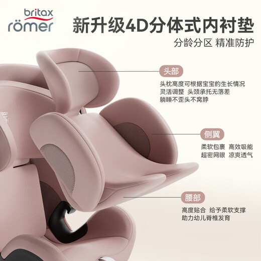 宝得适（BRITAX）宝宝儿童安全座椅0-7岁isize认证正反360°旋转成长骑士air薄雾粉