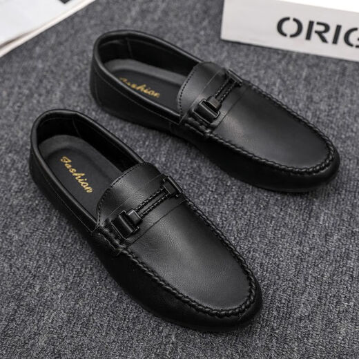 Prince Yierkang ist ein echter Modetrend Herbst Leichtes Männer lof Bean-Schuhe Einfacher koreanischer Stil Non-Rutsch-Männerschuhe kleine Lederschuhe D878 Black 39