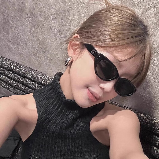 迦图鲮官方正品复古猫眼墨镜女感Jennie窄框眼镜新款潮防gm太阳镜 经典黑-美式辣妹欧美风