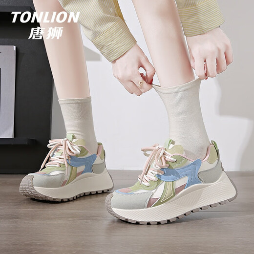 Tang Lion (Tonlion) Chaussures papa Chaussures pour femmes 2025 Automne Height-Enhancing Sole Sole pour femmes Sports polyvalents et chaussures décontractées rose 37