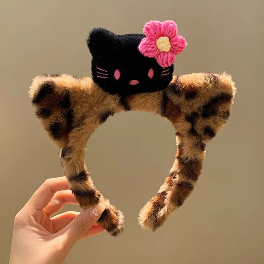 Songchuang Mengyu Autumn and winter cute KT cat headband hair accessories milk coffee color fashionable cat ear hairband sweet cartoon coffee color flower Kitty cat headband-head style