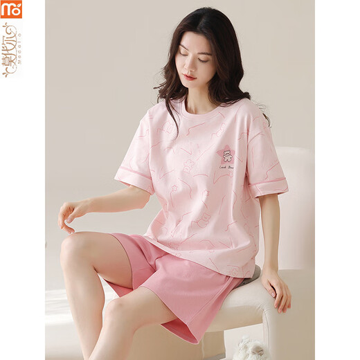 Modal pajamas for women in summer 2025 new cotton short-sleeved suit Korean style thin style for outdoor wear cartoon home clothes Y9856 M 75-95Jin [Jin equals 0.5 kg]