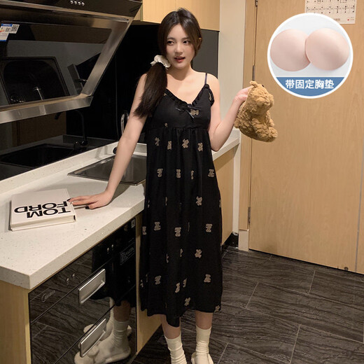 Pijama modal con almohadilla de pecho para mujeres en verano 2025 Nuevo puro algodón de algodón sospechoso camisón lino de algodón tejido integrado lindo y dulce jdx_9923# falda de suspensión tulip