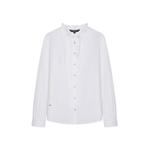 Teenie Weenie Bear Women's Shirt 2025 Autumn New Simple Elegant Girly Fungus Collar Shirt Ivory White S