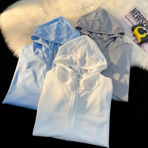 Lightweight and breathable Couple Ice Silk Mesh Sun Protection Clothing Men's Summer Outdoor Cycling Thin Jacket Outdoor Fishing Clothing Breathable Gray XL Recommended 125-140Jin Jin equals 0.5 kg