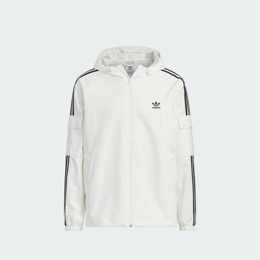 adidas经典三条纹运动连帽夹克外套男女春季新款阿迪达斯三叶草 亮白     S