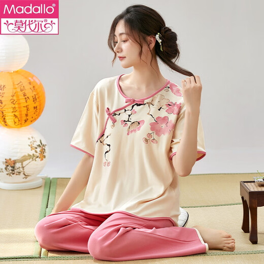 
Modal short-sleeved pajamas suit for summer ladies thin imitation cotton trousers new Chinese style summer home clothes can be worn outside LZY9905 M (recommended 75-95Jin [Jin equals 0.5 kg])