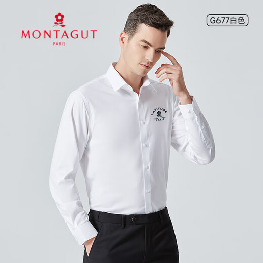 Montagut (Montagut) No hierro, sin marca y anti-hrinking Spring y otoño camisa de hombre de manga larga Camiseta profesional formal de camisa formal estante de negocios informales G677 White L 175