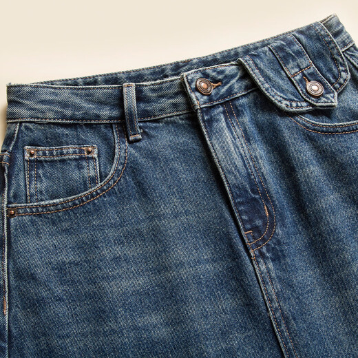 RAIN.CUN high-waisted slim denim skirt for women summer retro A-line slit and arm-length mid-length skirt