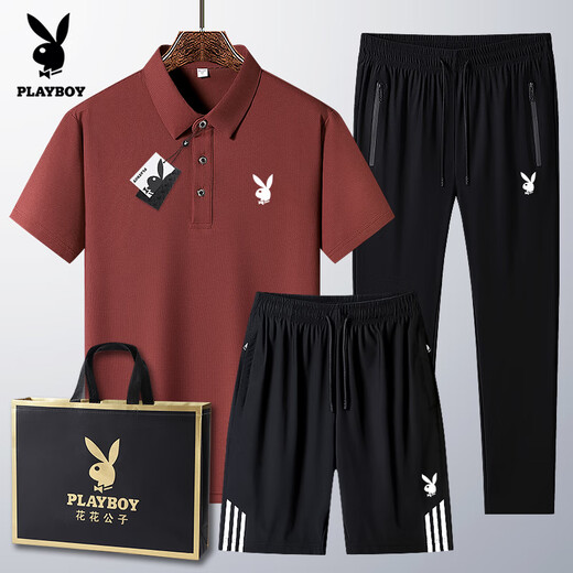 Playboy (Playboy) Daddy Ice Seide Kurzarm Polo. Shirt Sommer mittleren Alters im mittleren Alter von Herren-Sportarten Vatertag 6629 Stile-Schwarz [3-teiliges Set] M Wear 95-110Jin [Jin ist gleich 0,5 kg]