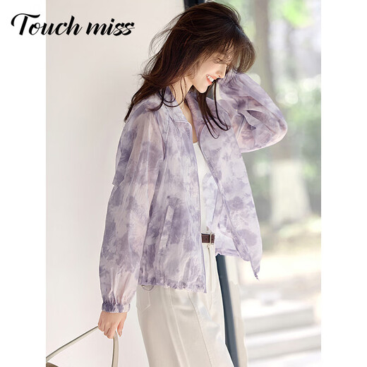 塔驰密司高档优雅宽松外套女夏季舒适透气浅春系穿搭晕染印花立领薄款上衣 晕染灰紫 M 100-115