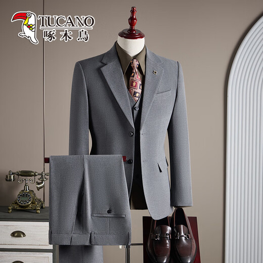 Woodpecker Men's Suit Suit High-end and Handsome Business Formal Work Wear 2025 New Slim Casual Suit Jacket Navy Blue (Suit + Pants) XL Recommended 135 Jin Jin is equal to within 0.5 kg