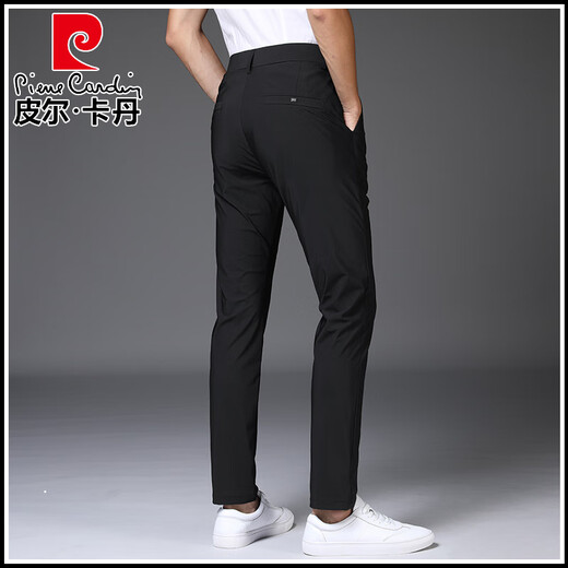 Pierre Cardin Pantalones negros Pantallones de trajes delgados para hombres Pantalones de traje de traje recto de hombres delgados de verano