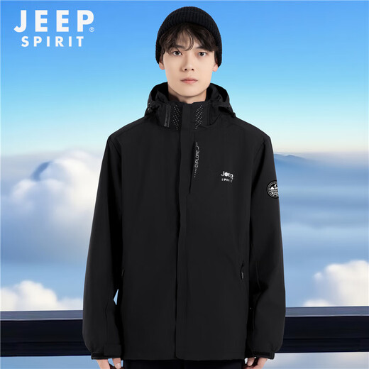 JEEP SPIRIT Jeep three-proof jacket men's autumn and winter windproof jacket versatile dad men's top black XL