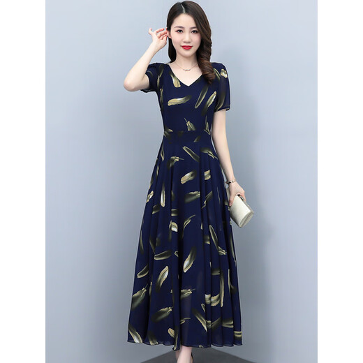 Vêtements d'été à la mode de Hengyuanxiang Mère et jeune robe en mousseline de mousseline 2025 Nouveaux vêtements pour femmes d'âge moyen Jupe à la mode de 40 ans 7373 White M (96-106jin [Jin est égal à 0,5 kg]))