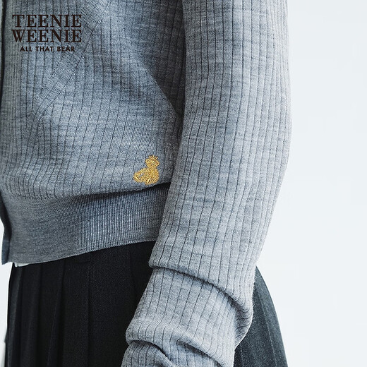 Teenie Weenie小熊女装毛针织衫2025秋季新款时尚可机洗扬子纱毛衣 灰色 S