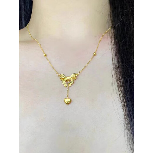 Feng Feili 18K gold-filled bow love necklace fashionable fugitive princess clavicle chain for women love bow necklace