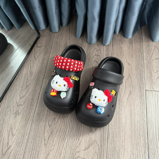 Hellokitty Croc Shoes Women's 2025 New Outerwear Sandals and Slippers Baotou EVA Shoes Anti-Slip Beach Black - Includes KT Shoe Flowers Upgraded * Non-Slip Soles 40-41