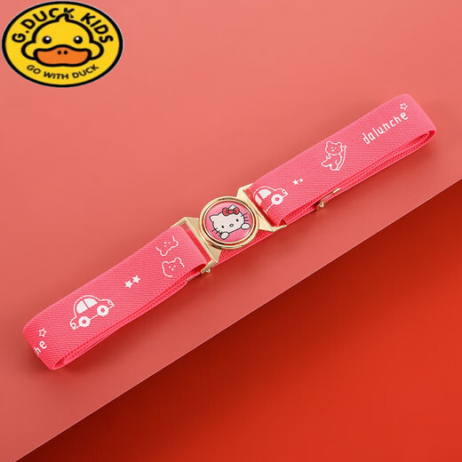 G.DUCKKIDS girls' pants belt, boy's primary school student's belt, children's rubber band, little girl's simple toddler anti-fall belt, middle and older children's printed model, pink, kitten gold round buckle