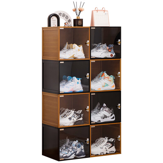 Trojan Shoe Box Shoe Storage Box Artifact Transparent Acrylic Shoe Cabinet Home Doorway for Sneakers to Save Space Simple Shoe Rack Free Stacking High Definition Transparent Door-Black (Deepened Width 35cm)