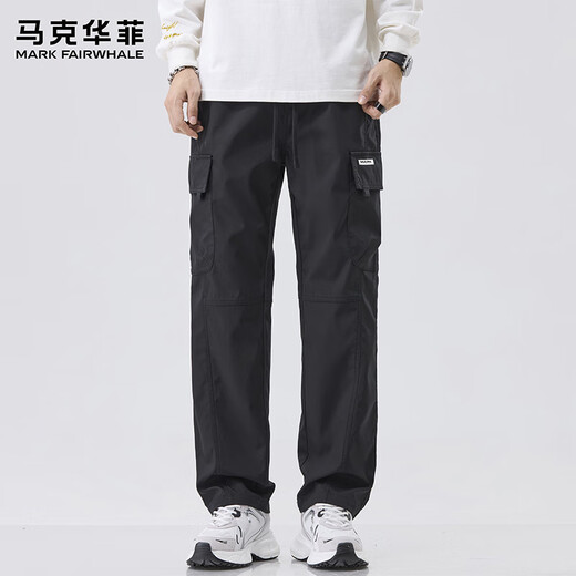 Mark Huafei American workwear trendy brand men's pants 2025 new spring and summer loose straight casual pants L black