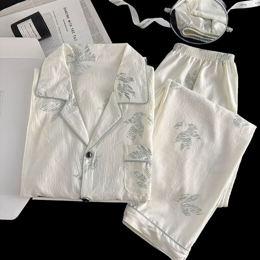 Sinnliche Wolke Baumwollpyjama Herren Frühlings-Strickjacke Langarm Langhose Lange Hose Cartoon Teenager Home Clothing Set K12532# Double Short 2XL Empfehlung 150-175