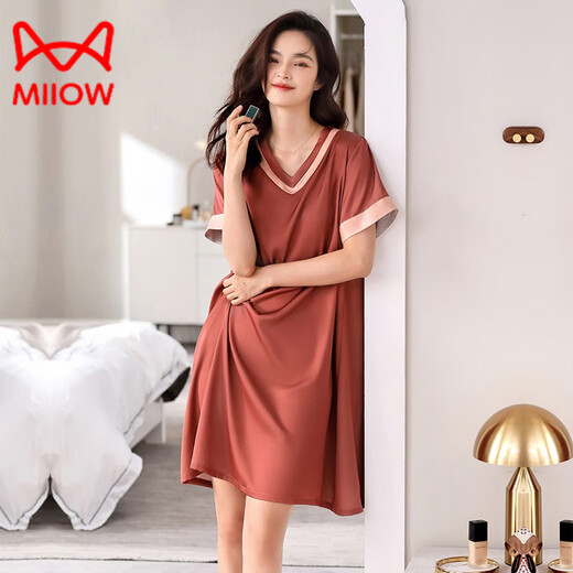 Catman (Miiow) 2025 Neues Nachthemd für Frauen Pyjamas Sommereis Seiden kurzärmelige sexy Kleid Echtes Hauskleidung Grün Orchidee 9928 m 160