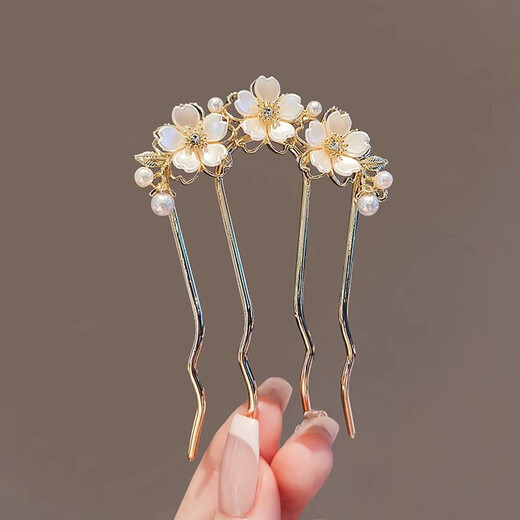 High-end forest style ins style pearl flower wavy hair comb new simple U-shaped hairpin hairpin for hair on the back of the head rhinestone flower insert comb hairpin