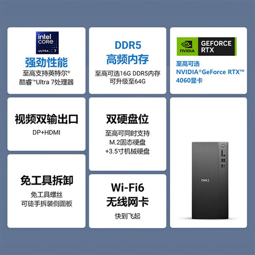Dell (Dell) erreicht 3030 Upgrade ECT1250 Flaggschiff Core Ultra Processor Hochleistungs-Home Commercial Office Learning Design Host Tower Chassis Desktop Computer Single Host (einschließlich Tastatur und Maus) Ultra5 16G 1TB Solid State 4G Independent Graphics Customization