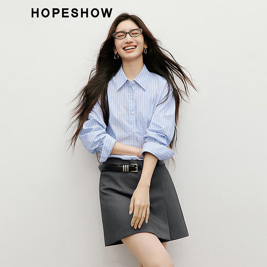 Red Sleeve 100% Cotton Shirt 2025 Autumn New Women's Contrast Stripe Slim Long Sleeve Professional Casual Versatile Top Blue Stripe 725 L