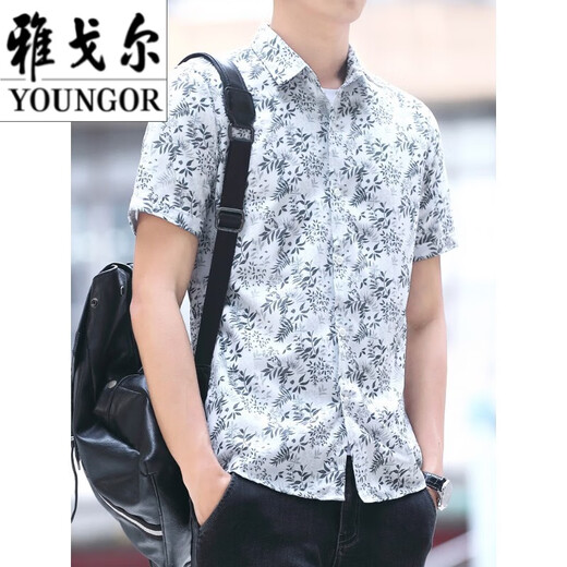 CEO Yageors nationaler Trend der Persönlichkeit kleines Blumenhemd Herren Sommer kurzärmelig, hübsches, lässiges koreanisches koreanisches Stil schlanker halbärmeliger Hemd transparent schwarz 829 L 105-119Jin [Jin ist 0,5 kg]