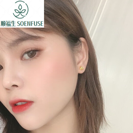 Shunfusheng SOENFUSE 24K gold earrings for women gold 999 pure gold new love transfer earrings mini small earrings 18K ear stick gold