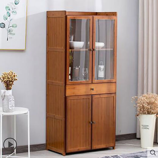 Küchenschrank mehrschichtiger Aufbewahrung Haushalt Lagerschrank Einfacher Küchenschrank fester Bambusholz wirtschaftliche Mikrowellenofenschrank Originalfarbe Höhe 16859 Zeichnen von Diamantmaschen Ersatz 4 Türen