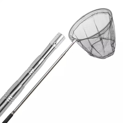 Stainless steel copy net complete set thickened telescopic rod net pocket fish net set anti-hanging fishing net fish folding net fishing gear ordinary silver rod + 40 hollow circle + 4mm nano net two sections telescopic 1.1 meters