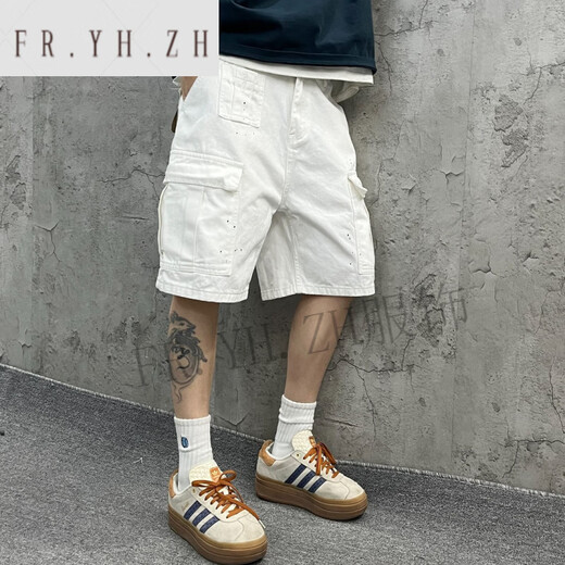 FR.YH.ZH尹小鸡 重磅水洗宽松工装大口袋白色竹节牛仔短裤五分裤男女 1049 白色 M (95-125斤)
