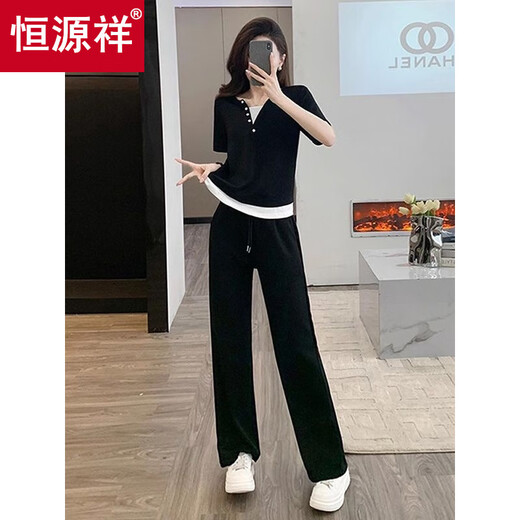 Hengyuanxiang Sports décontractés ensemble pour les femmes d'été 2025 Nouvelle célébrité Internet petite petite personne à la mode réduisant l'âge à manches courtes à manches courtes pantalons gris à deux pièces [ensemble en deux pièces] 3xl [suggéré 140-155jin [Jin est égal à 0,5 kg]]]]