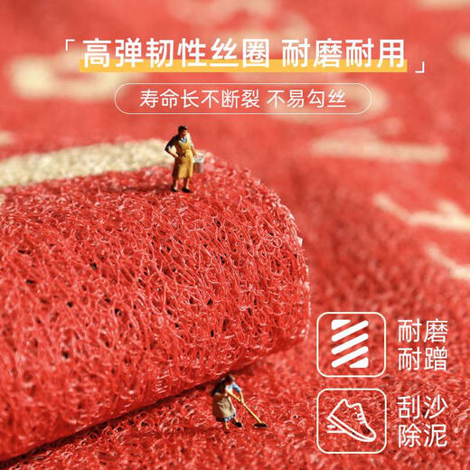 语森忆入户门地垫丝圈红色喜庆进门门口脚垫新年防滑耐脏可裁剪玄关地毯 平安喜乐-13893 1件数 50*80CM柔软高弹脚感松软