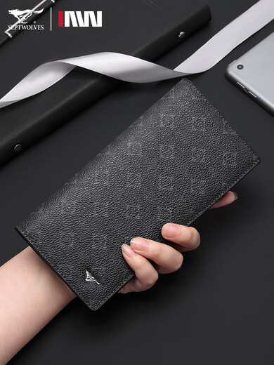 Seven Wolf genuine leather men's long wallet trendy wallet business youth wallet high-end fashion multifunctional men's card bag black