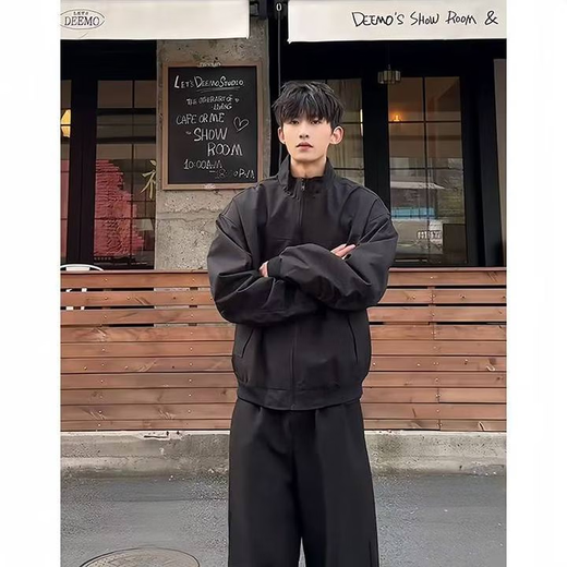 Cotton Snow American Three-Proof Flight Jacket Men's Spring and Autumn Short Work Jacket Piushuai High Street Trendy Brand Baseball Uniform Black XL 170CM-178CM