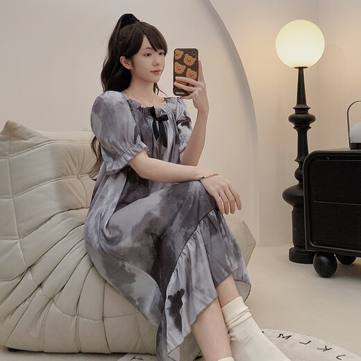 雅鹿睡裙女夏季2025年新款款薄款短袖梦幻ins蝴蝶家居服 MBN_13077#开衫双短蝴蝶 M 女