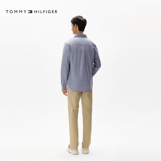 Tommy Hilfiger autumn and winter men's lightweight Oxford textile casual commuting plaid Asian version long-sleeved shirt shirt jacket solid color Oxford textile dark gray DW5 2XL (recommended 180-200Jin Jin equals 0.5 kg)