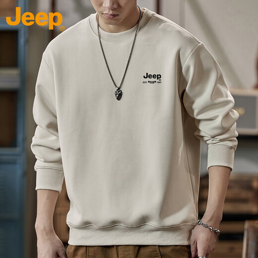 Jeep (JEEP) sweatshirt men's autumn and winter loose round neck long-sleeved T-shirt bottoming shirt versatile trendy brand top apricot XL