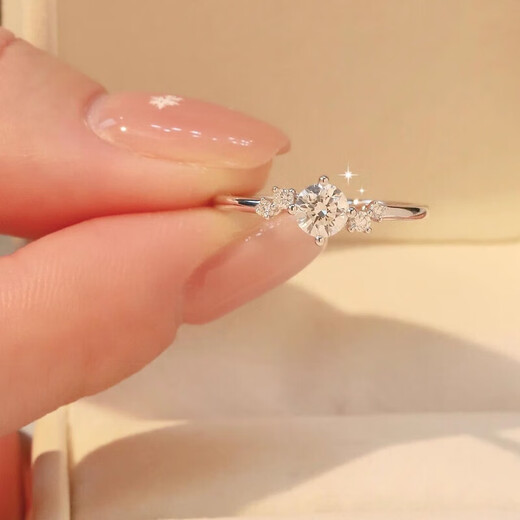 Pt950 Platinum Little Galaxy Stars Diamond Ring Moissanite Ring Women's Niche High-end Proposal Gift for Girlfriend Little Galaxy Stars 50 Points - Light Luxury Style Default Open Style (Size Can Be Adjusted)