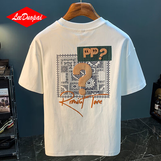 Lee Duo Pai kurzärmeliges T-Shirt für Männer 2025 Sommer Dünnem Mode gedrucktes T-Shirt runden Hals halbärmelige Herren Top White 2 [ZJ1047 Fit-Version] M für 90-108jin [Jin gleich 0,5 kg] geeignet.