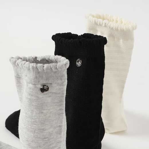 
Fenten Socks Women's Xinjiang Cotton 2025 New 3-pair stockings Solid color versatile ladies ins air breathable skin-friendly cotton socks Black/white/flower gray 3 pairs All sizes