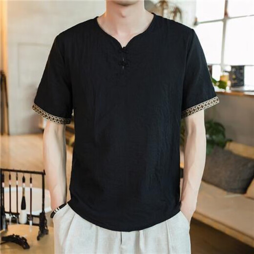Camiseta bordada de estilo chino Zoscheter Hebra bordada para hombres Lino de algodón retro de algodón retro de algodón retro de algodón de algodón retro 686 de algodón de algodón de algodón retro 686 de algodón de algodón de algodón de algodón retro 686.