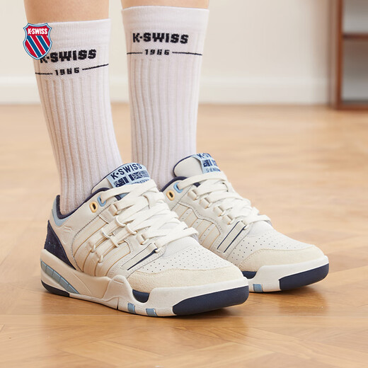 盖世威（K·SWISS）KSWISS板鞋夏季透气休闲百搭潮流时尚运动鞋满贯鞋9275-US 107温布尔登白/豆腐白/海军蓝/天 42