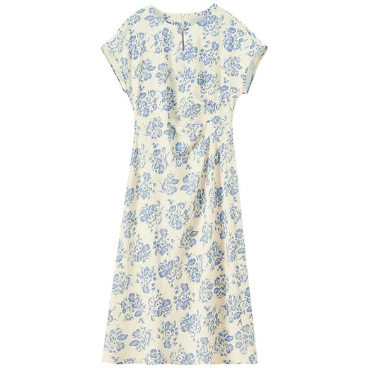 Shangdubila Style chinois Bleu et blanc Porcelaine imprimée à manches courtes robe à manche à manches courtes pour les femmes en jupe à la taille de la taille d'été et minceur