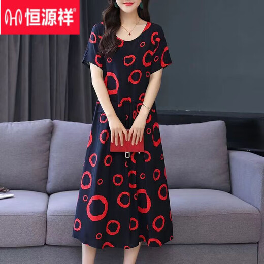 Hengyuanxiang summer new large-size loose cotton silk nightgown, middle-aged and elderly women's clothing, floral style, belly-covering mother fashion, 9922 model No. 13 XL (recommended 90Jin [Jin equals 0.5 kg]-120Jin [Jin equals 0.5 kg])